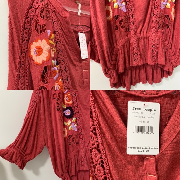 Free People Serafina Blouse Tunic Top in Sangria - Picture 7 of 8